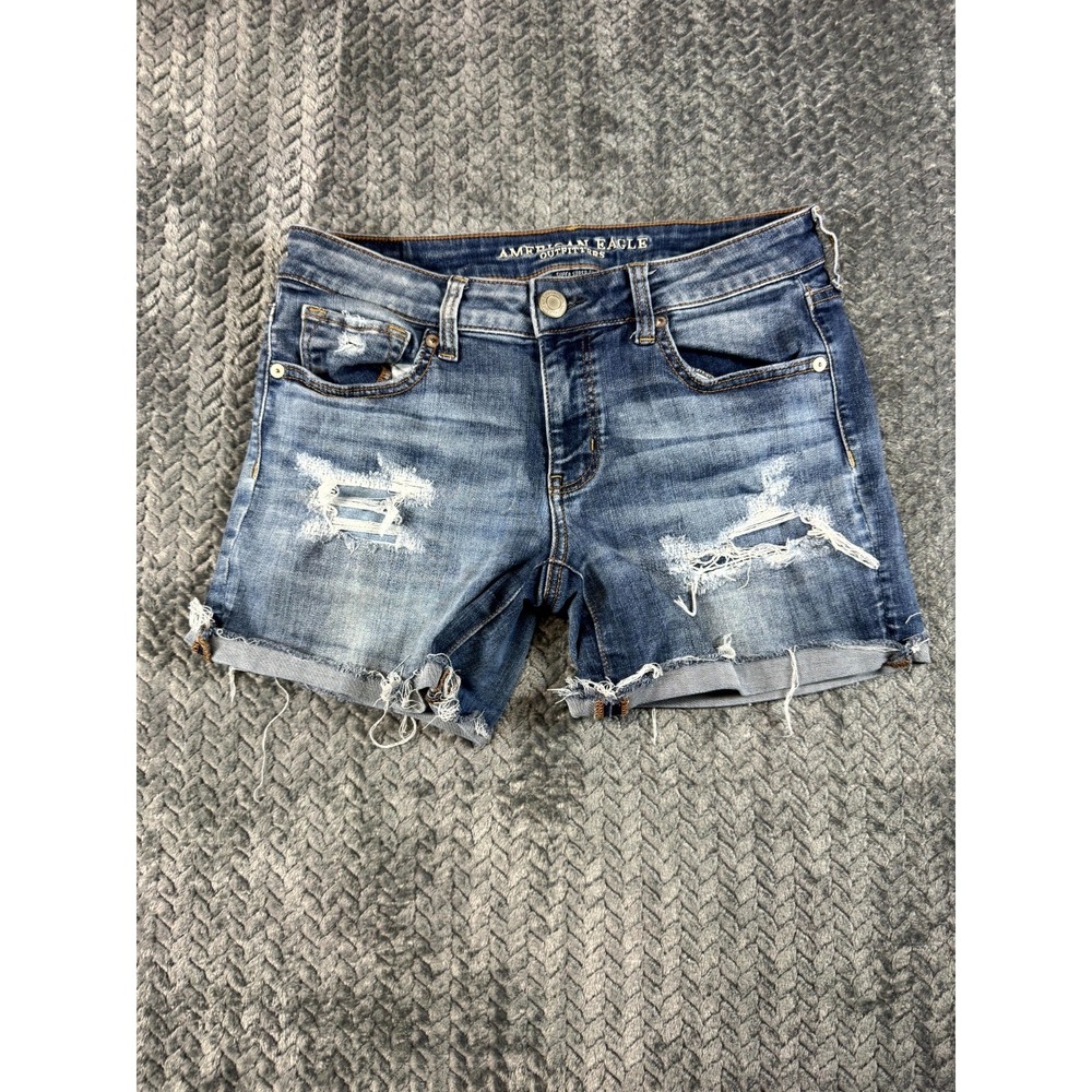 American Eagle Outfitters Cut Off Shorts Womens 30 Blue Distressed‎ Cuffed Hem